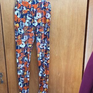 Vibrant Floral Women's Leggings - Orange and Blue